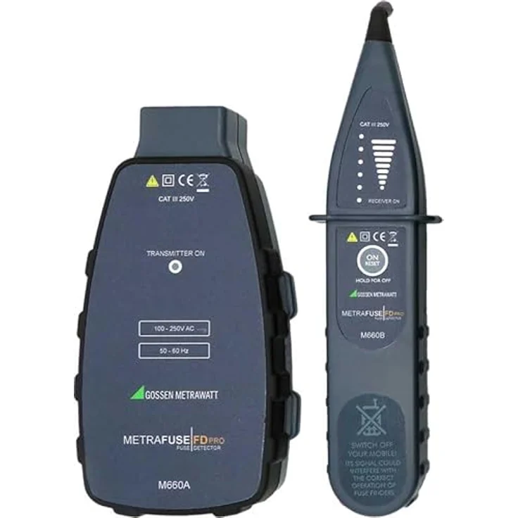 Gossen M660C Leitungsortungsgerät Sicherungsfinder mit Sende- und Empfangseinheit, optischer und akustischer Signalanzeige, automatische Empfindlichkeitsanpassung, 100-250 V AC, CAT III 250 V – Bild 3