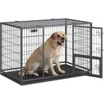 Feandrea Hundekäfig XXL, hochbelastbar, Gitterbox für große Hunde, transportabel, 122 x 75,5 x 80,5 cm, Grau