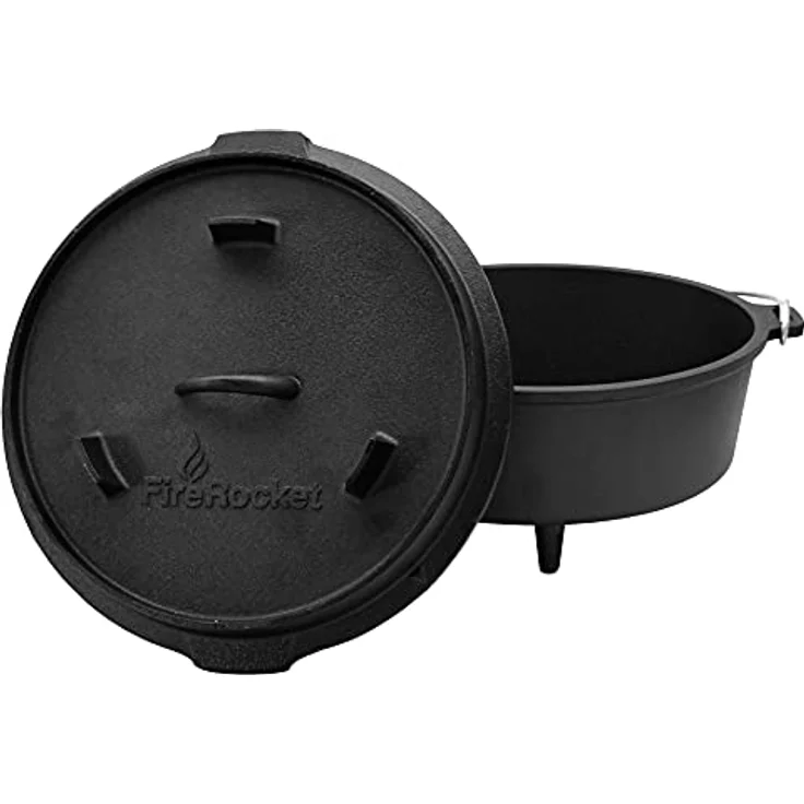 FireRocket Dutch Oven 6qt 5,5L mit Füßen Premium Gusseisen Schmortopf Gusstopf Feuertopf Bräter eingebrannt niederländischer Kochtopf – Bild 10