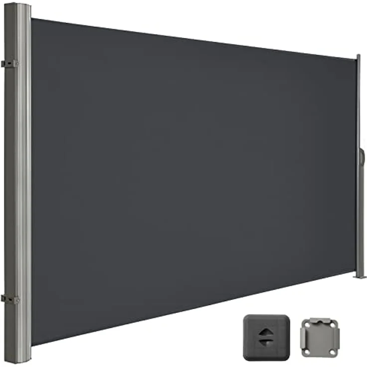 LARMNEE Alu-Seitenmarkise, ausziehbar, 160 x 450 cm, Blickdicht, wasserdicht, Sonnenschutz, Dunkelgrau EGY1645BP02 – Bild 1
