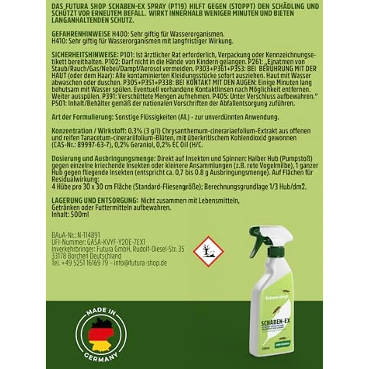 Futura-Shop Kakerlaken Spray 500 ml, Langzeitwirksames Insektizid für Innen & Außen, Schaben Bekämpfung ohne Rückstände – Bild 5