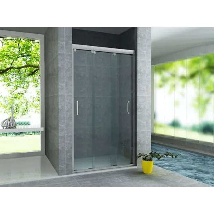 Aloni Dusch-Schiebetür CR-SD090, 90x200 cm, 3-teiliger Einstieg, Chromrahmen, 8 mm Sicherheitsglas – Bild 1
