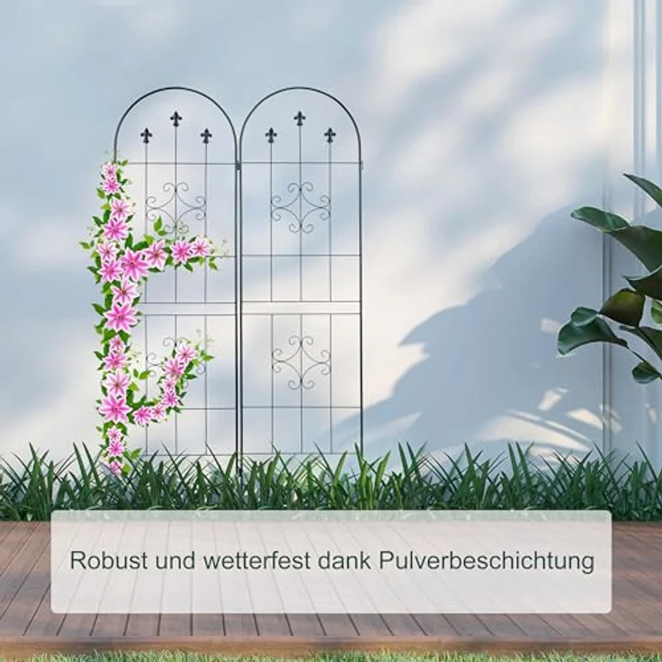 Relaxdays Rankgitter 2er Set, Metall, 180 x 50 cm, Vintage Rankhilfe Garten, Rundbogen & Spitze, zum Stecken, dunkelgrün – Bild 2