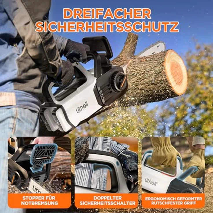 LiTHELi Litheli Akku Kettensäge 12 Zoll, 30 cm Sägeblatt, 8 m/s Kettengeschwindigkeit, Automatisches Schmiersystem, 20000 mAh Akku – Bild 5