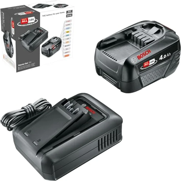 Bosch Akku und Schnellladegerät Starter Set 18V, POWER FOR ALL 18V Alliance, 4,0Ah Li-Ionen-Akku, Schnellladefunktion, Karton – Bild 1