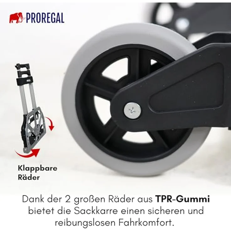 PROREGAL® Sackkarre ELEPHANT Traglast 250kg Alurahmen ergonomische Griffe Gummiräder, klappbare Profi-Sackkarre aus hochwertigem Aluminium, leicht und kompakt, TPR-Gummiräder – Bild 6