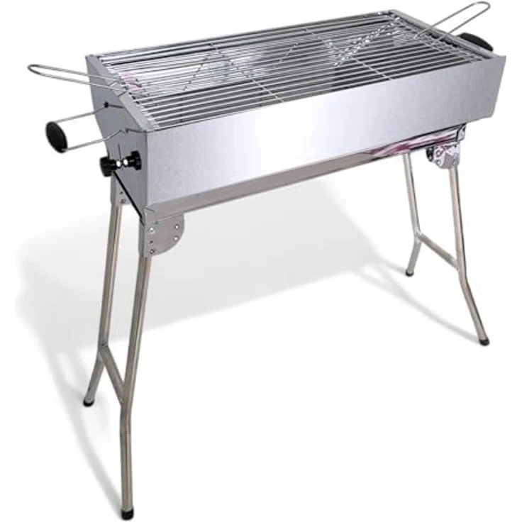 Grillpeter Holzkohlegrill Mangal Kairat Schaschlikgrill Edelstahl rostfrei Grill mit Grillrost, Hohe Qualität, verchromter Grillrost, seitliche Griffe, 61 x 30 x 76,5 cm, Edelstahl – Bild 10