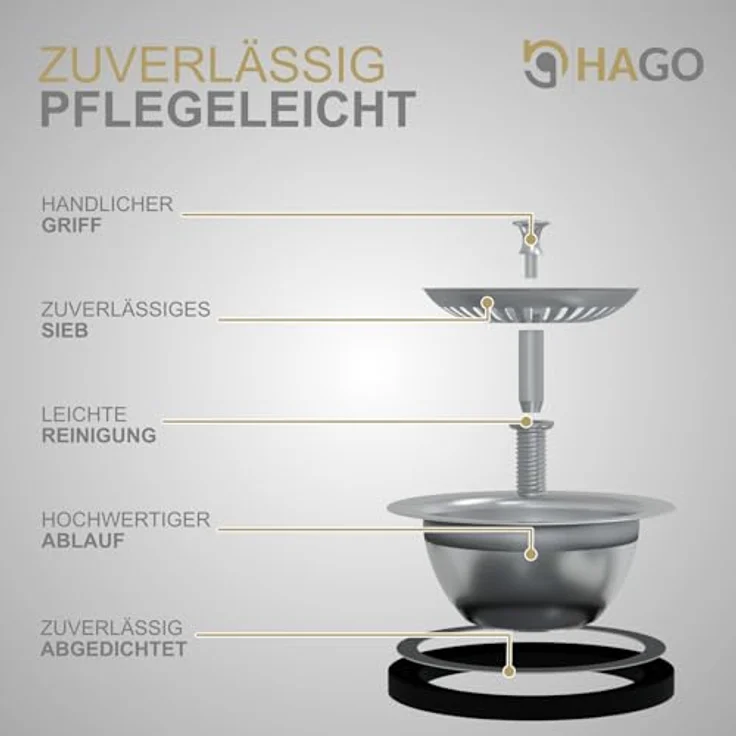 HAGO Edelstahlspüle 40x34cm Silber, Einbauspüle mit Schallschutz und hygienischem Material – Bild 9