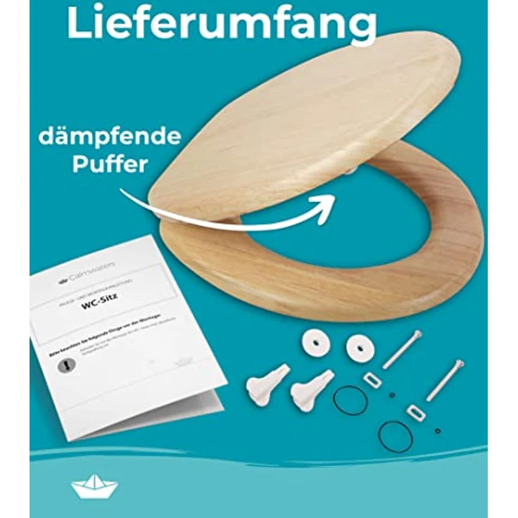 Calmwaters WC Sitz Modern Wellness, Absenkautomatik aus Kiefer Holz, individuelle Maserung, universelle O-Form, bis 150 kg belastbar – Bild 8
