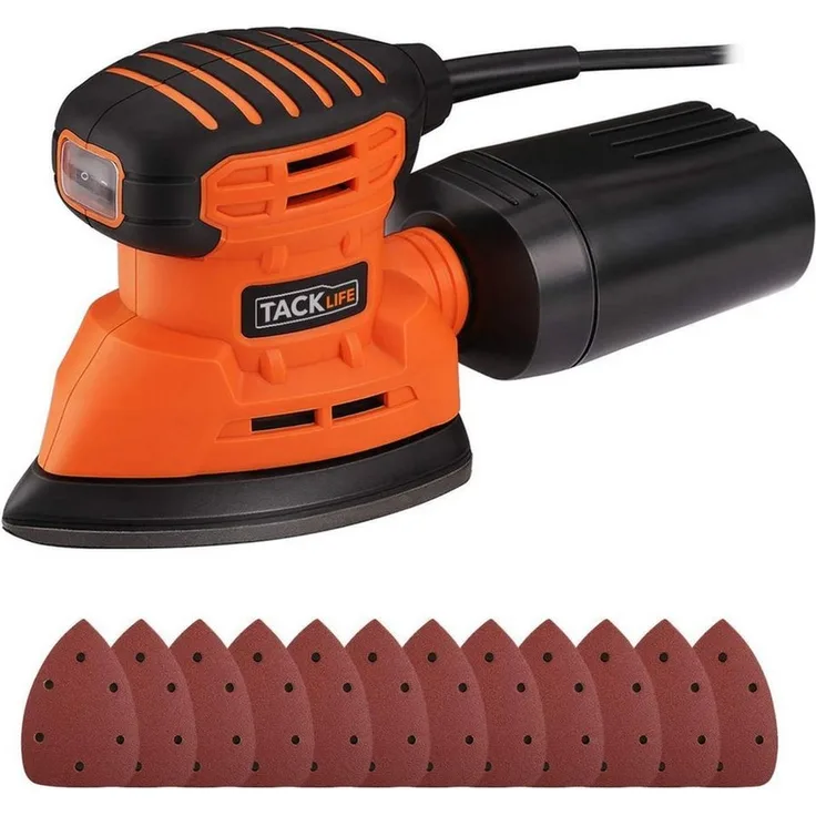 TACKLIFE Multischleifer, PMS01A 130W 12000RPM mit 12 Schleifpapieren und 3m Netzkabel, klassischer Maus-Detailschleifer in grün