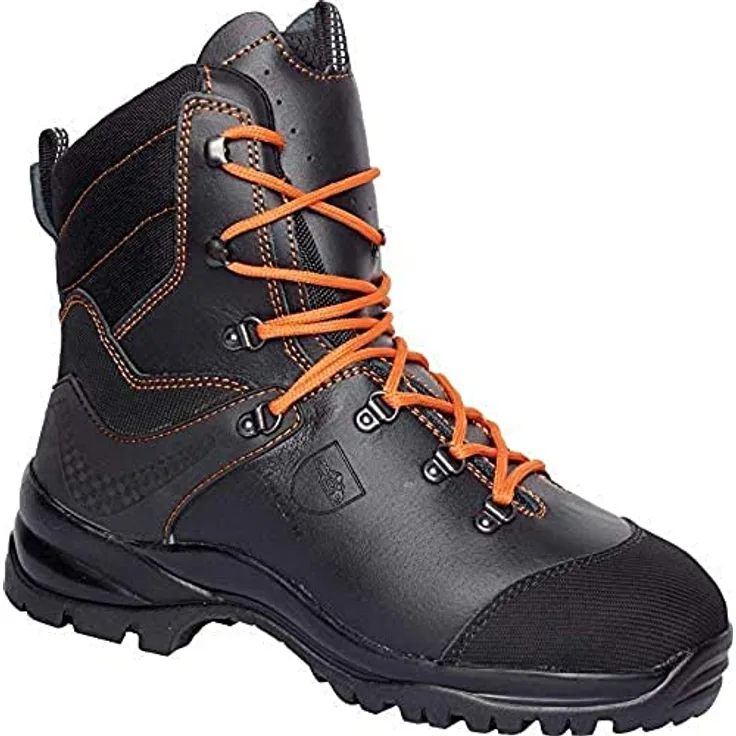 Solidur Kailash Forst-Schnürstiefel, Sicherheitsschuhe mit Sägeschutz Klasse 2, hydrophobiertem Glattleder, rutschfester Nitril-Gummilaufsohle, Größe 44