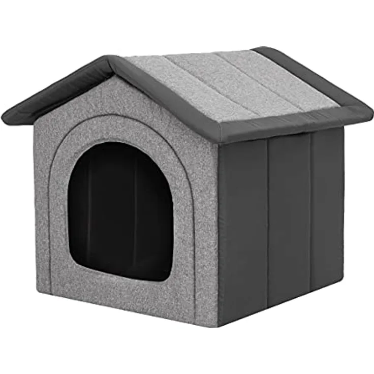 HOBBYGARDEN Hundehütte, leicht zu reinigen, OEKO-TEX zertifiziert, wasserdicht, faltbar, Graphit Ökoleinen + Graphit Oxford, R5: 60 x 70 cm