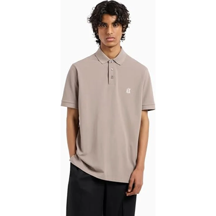 Armani Exchange Polo Shirt, Herren, 100% Baumwolle, Beige, Größe L, Pique-Material, klassischer Flachstrickkragen – Bild 2