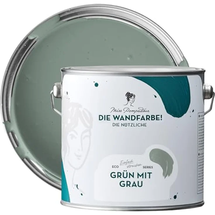 MissPompadour Wandfarbe Grün mit Grau, abwaschbar, hohe Deckkraft, scheuerbeständig, 2,5 L, wasserbasiert – Bild 1