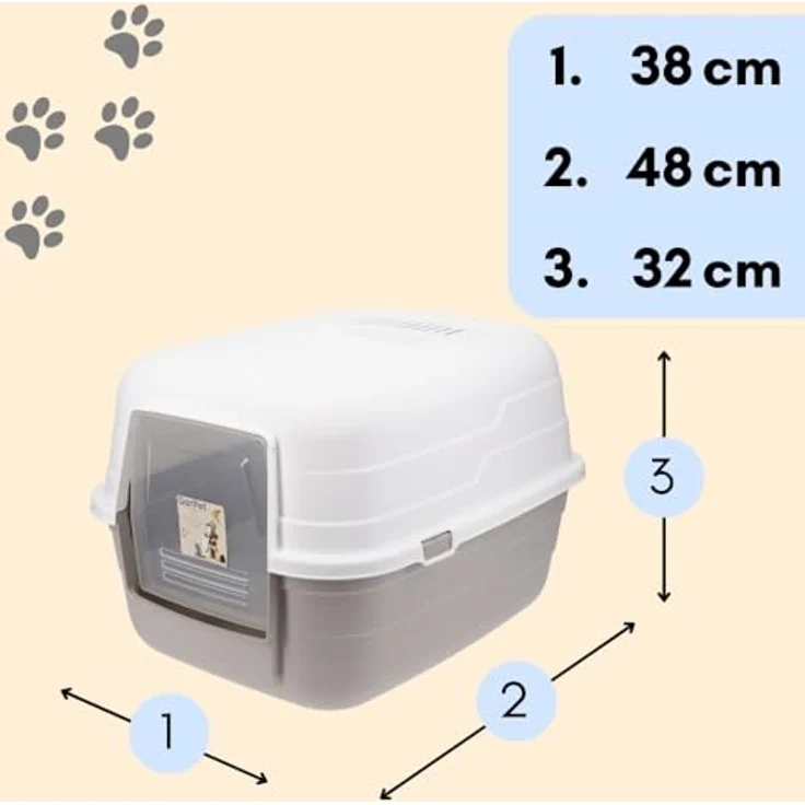 GarPet Katzenklo mit Deckel Aktivkohlefilter grau modernes Design, Katzentoilette mit transparenter Schwingtür – Bild 2