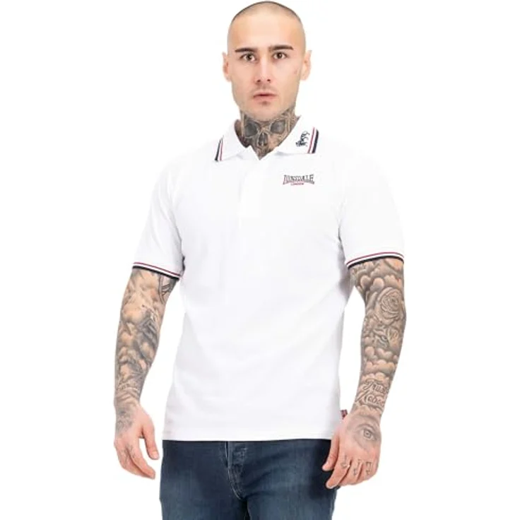 Lonsdale Poloshirt Lion, Arbeitsshirt mit farblich abgesetzten Stickereien und gestreiften Bündchen, blau – Bild 2