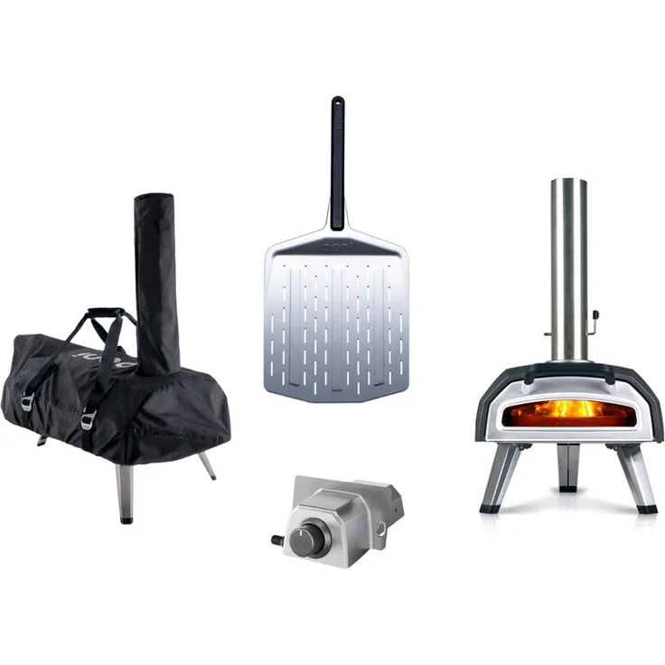 Ooni Karu 12G/Karu 2, tragbarer Pizzaofen mit Thermometer, inkl. Abdeckung und Gasbrenner, perforiert