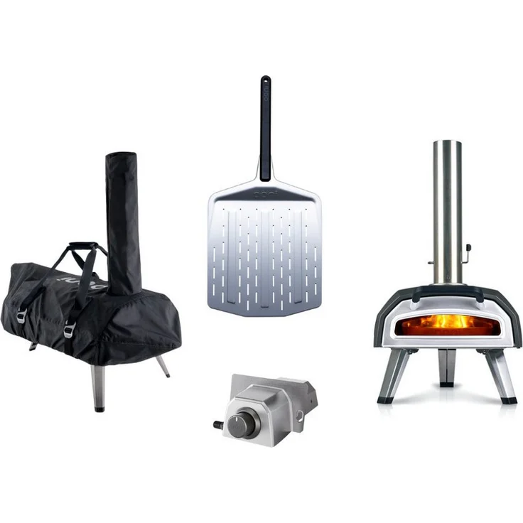 Ooni Karu 12G/Karu 2, tragbarer Pizzaofen mit Thermometer, inkl. Abdeckung und Gasbrenner, perforiert