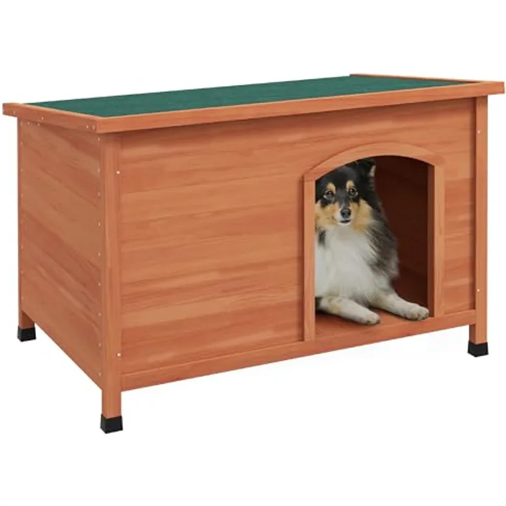 PawHut Hundehütte aus Holz Kleintierhaus mit Asphaltdach, erhöhtem Design für Outdoor Grau 100 x 65,5 x 68 cm