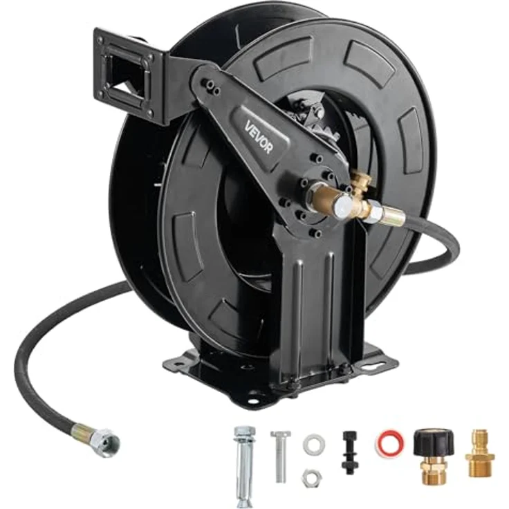 VEVOR Hochdruckreiniger-Schlauchtrommel, 15,2 m x 9,5 mm, automatisches Aufrollen, max. 275 bar, flexible Wand-/Bodenmontage für Garten und Autowäsche – Bild 1