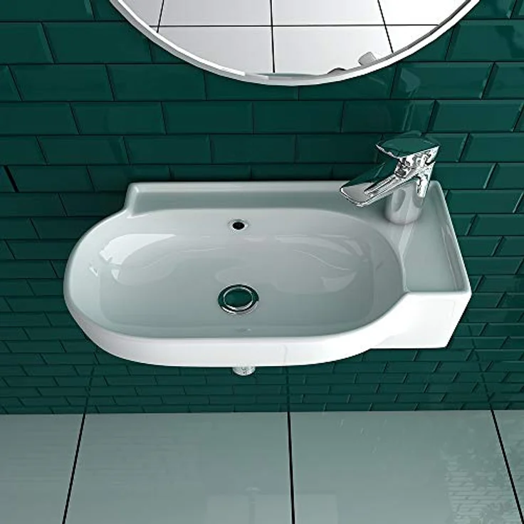 Alpenberger Waschbecken Bad Waschtisch 45 cm Breit Eckig Oval | Handwaschbecken Kleines Waschbecken Gäste WC & Badezimmer | Hängewaschbecken für Waschplätze | Gästewaschbecken Schmal Mini Waschbecken – Bild 3