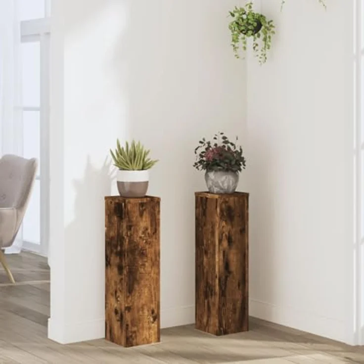 vidaXL Blumenständer 2 Stk. Räuchereiche 17x17x60 cm Holzwerkstoff (2 St) - Stabile Oberplatte, Zeitloses Design, Max. Belastbarkeit 50 kg – Bild 3