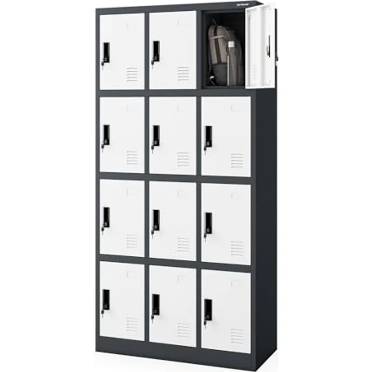 Jan Nowak Umkleideschrank, abschließbarer Personalschrank aus Metall, 12 Fächer, anthrazit/weiß, 185 cm x 90 cm x 40 cm – Bild 1