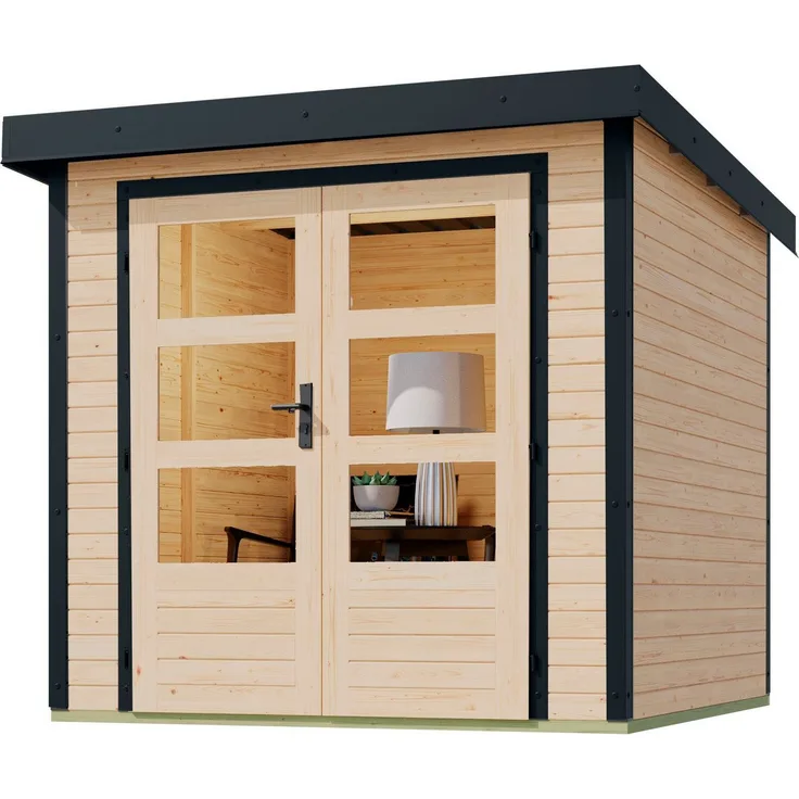 Karibu Gartenhaus "Jupiter A" 19mm Wandstärke, Metall-Holz Hybrid, naturbelassen/anthrazit