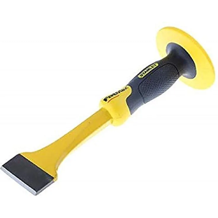 Stanley FatMax Fliesenmeißel 4-18-331 – Handlicher, starker Meißel aus Chrom-Vanadium-Stahl mit Handschutz zum Schneiden, Stemmen & Entfernen von Bodenbelägen – Klingenbreite: 75mm, Gelb