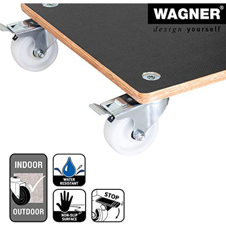 WAGNER Pflanzenroller MAXIGRIP 38 x 38 x 11 cm I Pflanzenroller für Außenbereich + Innenbereich I Transportroller aus Holz FSC mit 2 Total-Feststellern I Tragkraft 250 kg I Made in Germany - 20133801 – Bild 5