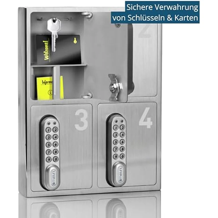 masunt Schlüsselsafe 1440 E Code | digitaler Schlüsseltresor aus massivem V4A Edelstahl | 4 Fächer | Aufbruch-sicher | korrosionsbeständig | für Seeklima geeignet – Bild 2