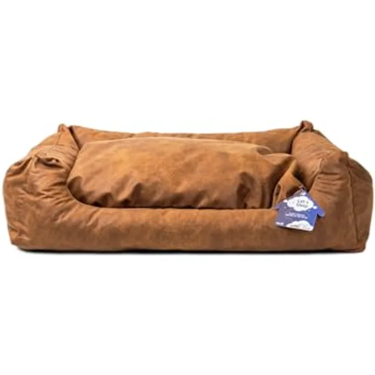 Holland Animal Care Lets Sleep Sweet Dreams, luxuriöses Hundebett mit Kissen, cognac, rutschfeste Unterseite, Flockenfüllung