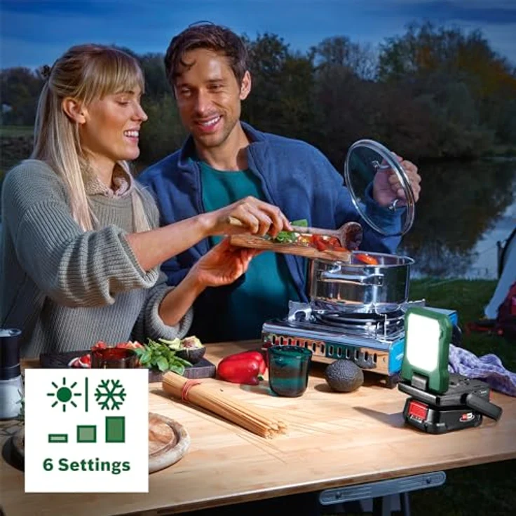 Bosch Akku-LED-Leuchte/Campinglampe EasySpotLight 18V-400 (warm-/kaltweißes Licht; 3 Helligkeitsstufen, klapp-/drehbarer Kopf; Powerbank USB-C®) – Bild 5