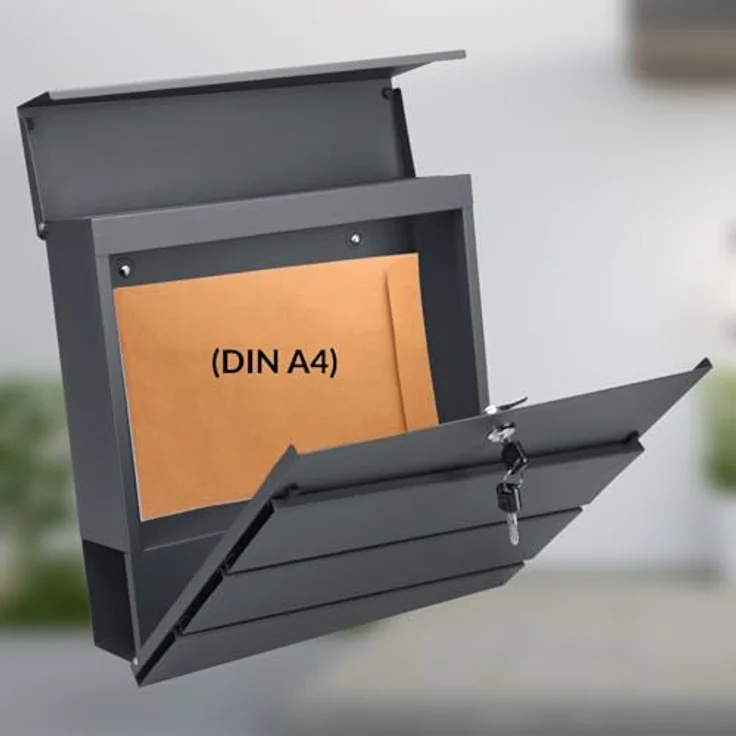 monzana Design Briefkasten Stahl anthrazit mit Zeitungsfach 2 Schlüssel Namensschild Wandbriefkasten – Bild 2
