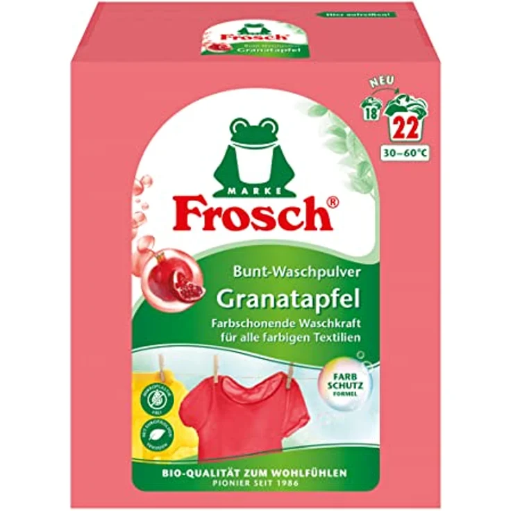 Frosch Granatapfel Bunt-Waschpulver, Pulver Waschmittel (22 WL), Buntwaschmittel bekämpft hartnäckigste Flecken, Farbschutz, 1er Pack (1 x 1,45 kg) – Bild 1