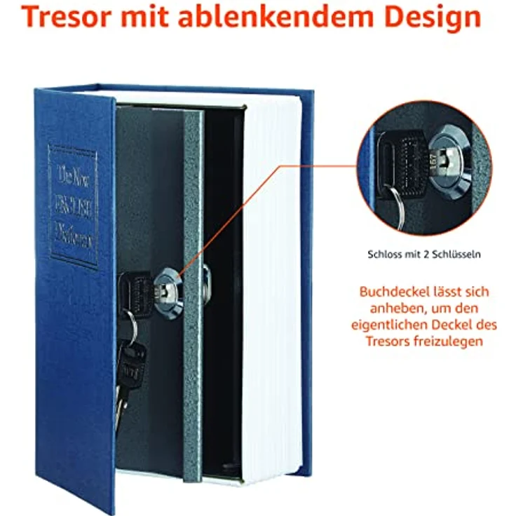 Amazon Basics Buch-Safe, tragbare Box mit Schloss und Schlüssel (klein) - Blau, ideal zum Verstecken von Wertsachen – Bild 4