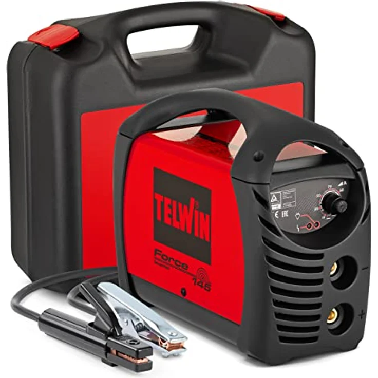 Telwin Force 145 Elektroden-Schweissgerät MMA mit Inverter-Technologie, Set inkl. Transportkoffer, Anschlussgarnitur, Massekabel, Handschild und Schlackehammer – Bild 2