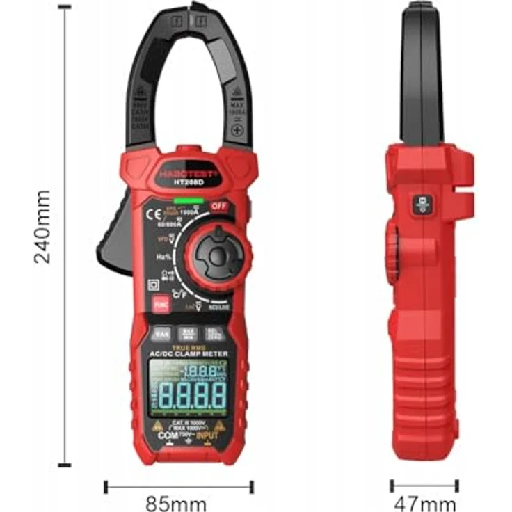 Habotest HT208D, Digital Clamp Meter mit LCD-Display, Multifunktional, 40 mm Klemmbreite, mit Taschenlampe und NCV-Sensor – Bild 7