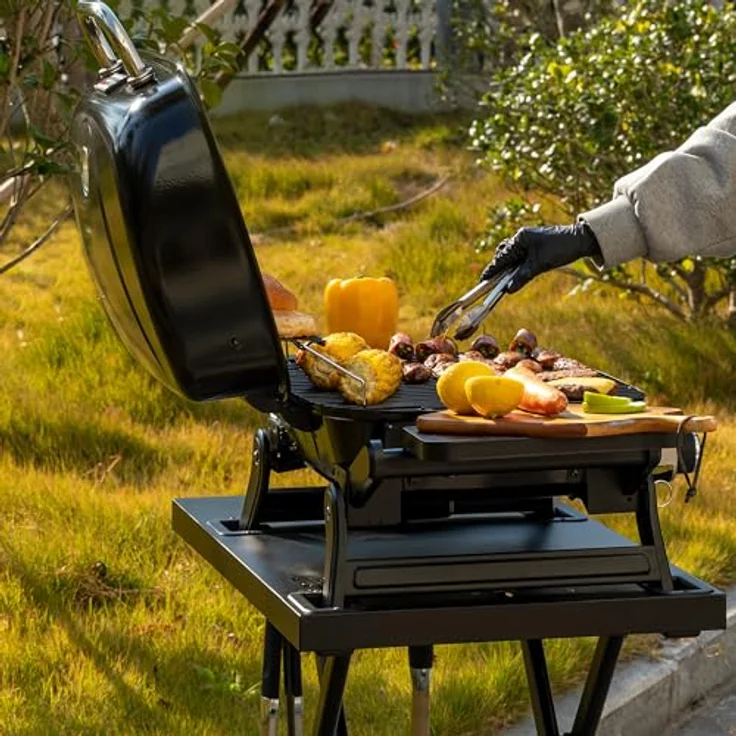 Royal Gourmet 2-Brenner Tragbarer Gasgrill, 5 kW Tischgrill mit klappbaren Seitentischen, portabler BBQ Grill für Balkon, Terrasse, Garten Schwarz – Bild 3