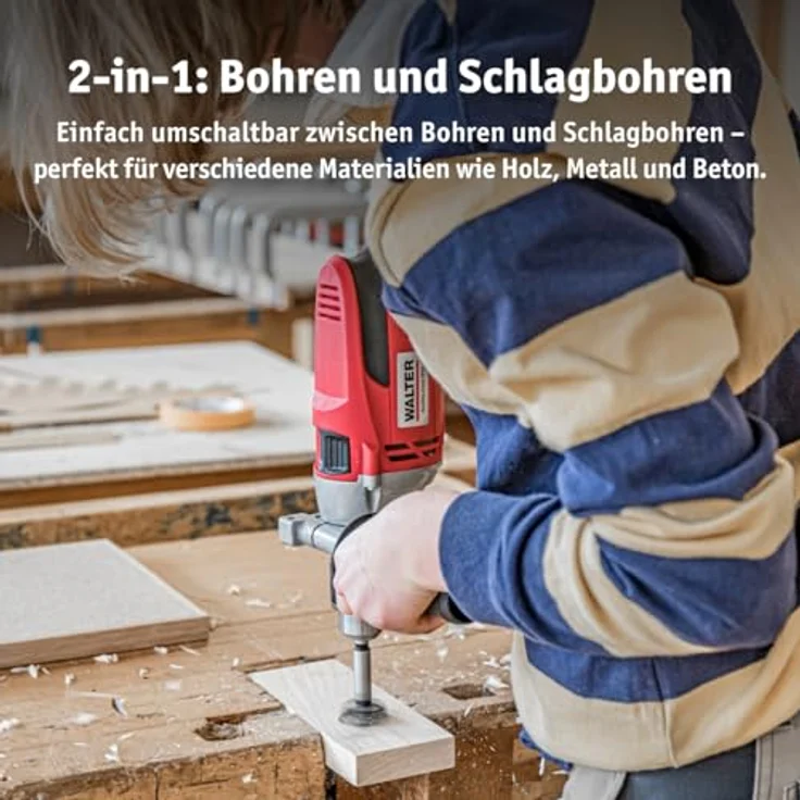 WALTER Schlagbohrmaschine 910W, Rechts-Links Lauf, Umschalten zw. Normal- und Schlagbohren, Sperre für Dauerlauf – Bild 7