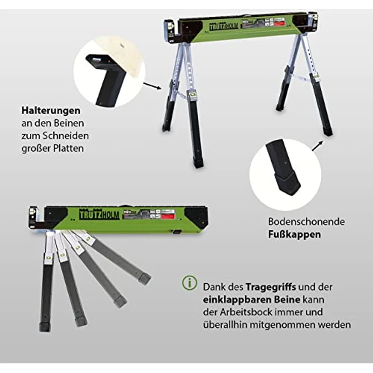TrutzHolm Stahl Sägebock Arbeitsbock höhenverstellbar bis 590 kg klappbar Werkbock – Bild 5