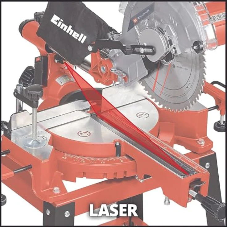 Einhell Zug-Kapp-Gehrungssäge TC-SM 2531-2 U (1900 W, 4.800 U-min, Ø254 x ø30 mm Sägeblatt, Laser, neigbarer Sägekopf, inkl. HM-Sägeblatt) – Bild 6