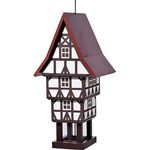 dobar® 98762FSCe Vogelfutterhaus Zuckerhut zum Aufhängen | Vogelhaus im Fachwerk-Stil | Vogelfutterspender mit Futtersilo | 20 x 18 x 41 cm | Weiß | Braun | Rot