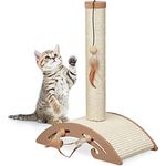 Relaxdays Kratzsäule für Katzen, HBT: 52 x 42 x 22 cm, Kratzstamm mit Spielzeug, Wohnung, Sisalstamm & Kratzbrett, braun