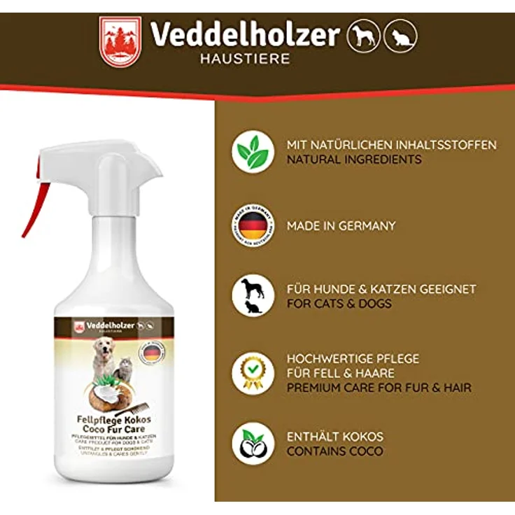 Veddelholzer 500 ml Kokos Fellpflege Hund & Katze. Entfilzungsspray Hunde, Katzen, Welpen, Fell. Katzen Zubehör, Hunde Zubehör, Hundeparfüm, Hunde Accessoires, Katzenpflege, Hundebedarf – Bild 2