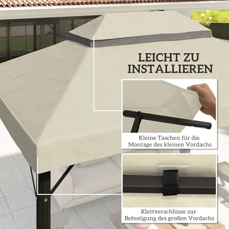 Outsunny Pavillon-Ersatzdach 3 x 4 m, wasserdichte 370g/, UPF30+, 400 x 300 cm, Cremeweiß – Bild 4