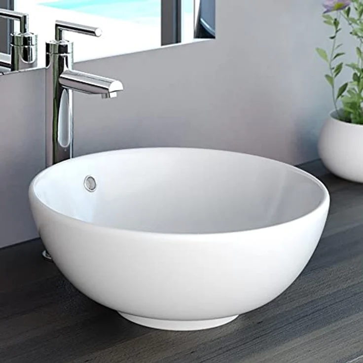 NEG Aufsatzwaschbecken Uno20A (rund) (weiß) - Sanitärkeramik mit Nano-Beschichtung, Überlauf, 430 x 170mm (Durchmesser x Höhe) – Bild 3