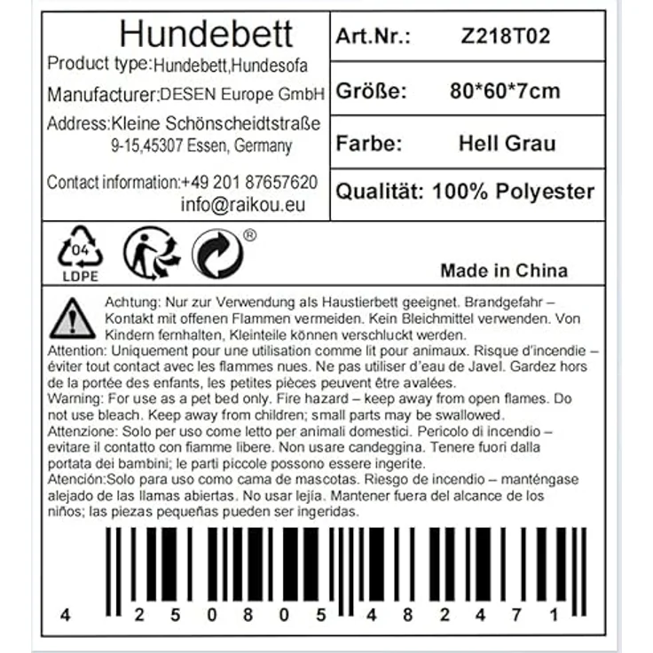 RAIKOU RAIKOU Hundematratze Hundebett gepolstertes waschbares Tierbett Hundekissen Hundesofa, grau, verschiedene Größen zur Auswahl
 - Preisvergleich – Bild 2