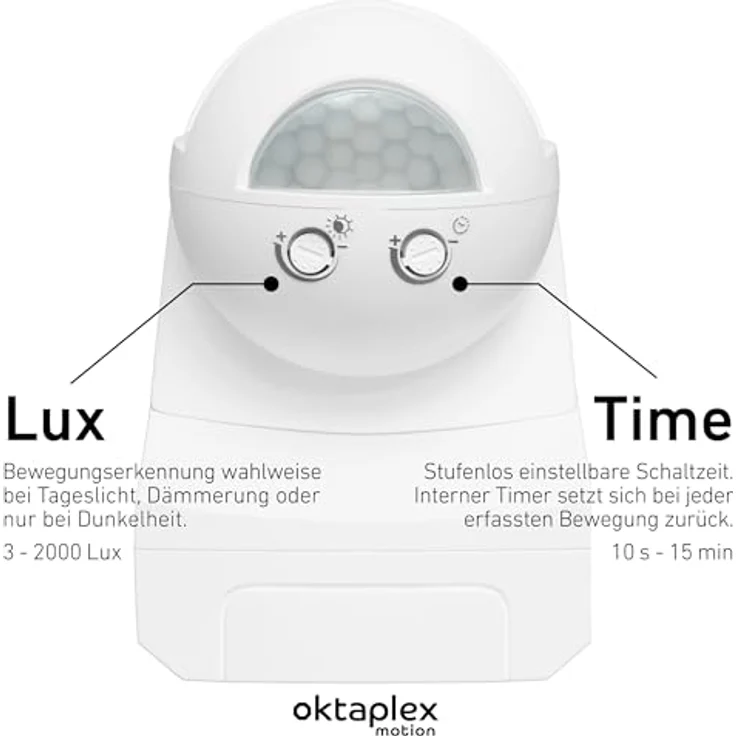Oktaplex motion Lea Bewegungsmelder Außen, IP54, Infrarot Sensor 180°, Reichweite 12 m, Wand-/Deckenmontage, 230V, LED geeignet, weiß – Bild 3