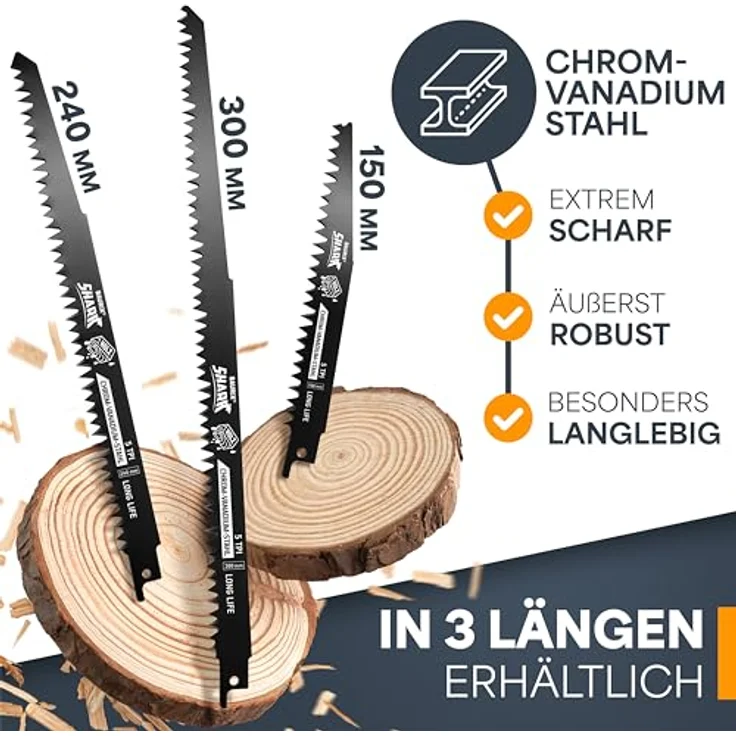 BAURIX® [LONG LIFE] Säbelsägeblätter, 5 Stück, 240 mm, 5 TPI, für Grobholz, Nassholz und lebendes Holz, extrem robust und langlebig – Bild 4